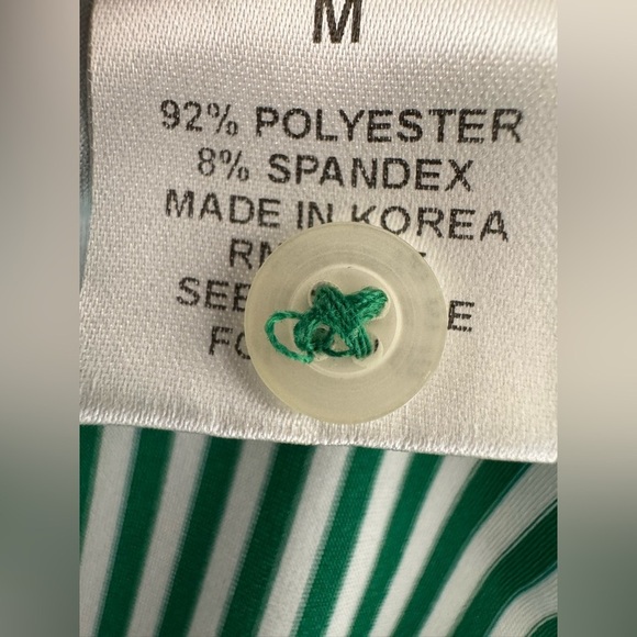 Byron Nelson DriWay Golf Shirt Green White Stripes Medium Performance Polo - Picture 6 of 12